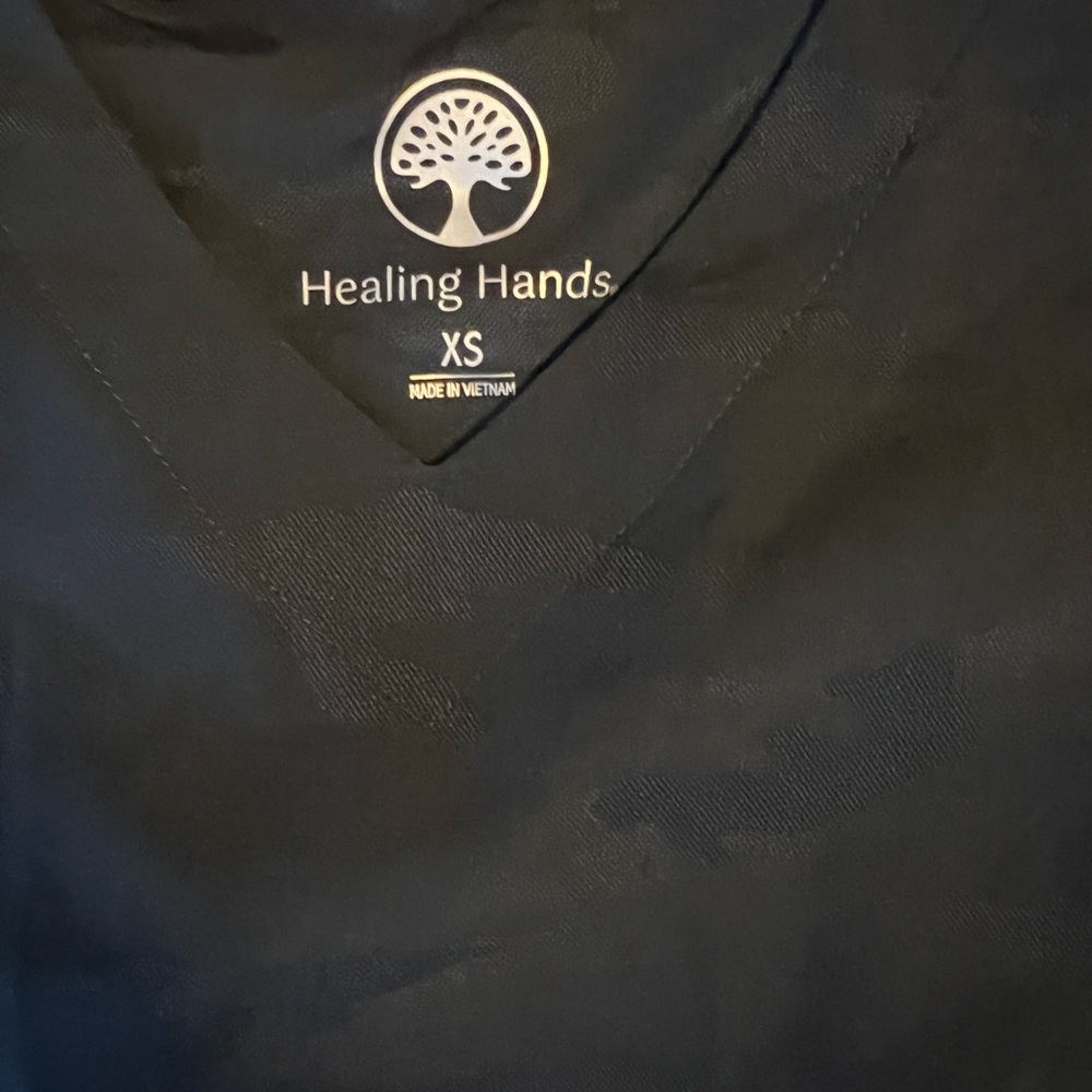 Healing Hands Midnight Black Camouflage Scrub Top and 5 pocket jogger pants
